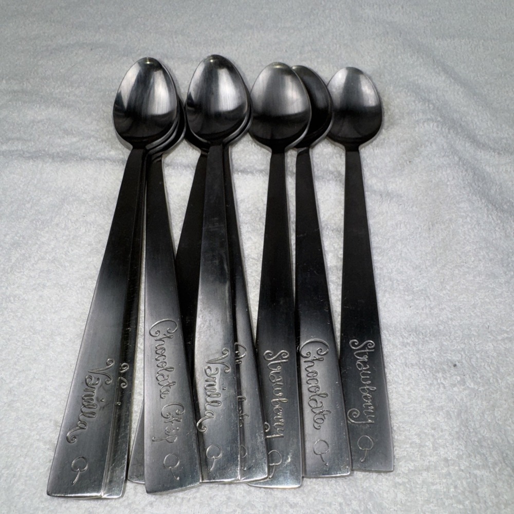 9 Pottery Barn Ice Cream Serving Spoons Strawberry Vanilla Chocolate Choco Chip